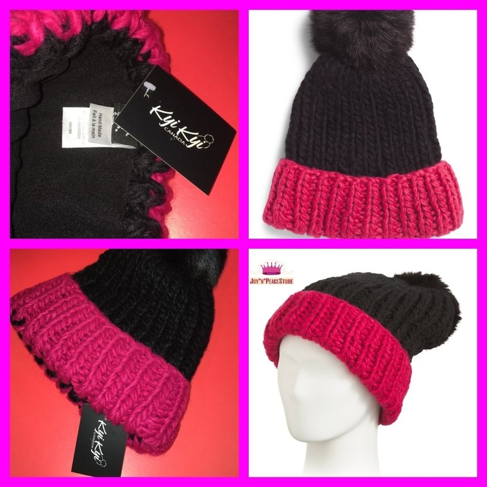 KYI KYI CANADA Black Red Pom Ski Beanie Hat